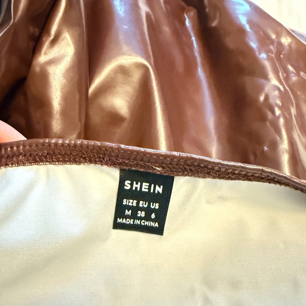 Chocolate Brown Faux Leather Slip Dress – Size M - Picture 7 of 7